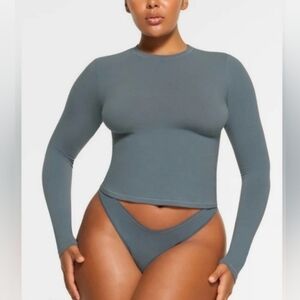 Skims Cotton Jersey Long Sleeve T-SHIRT Top KYANITE Blue SHIRT Medium NWT